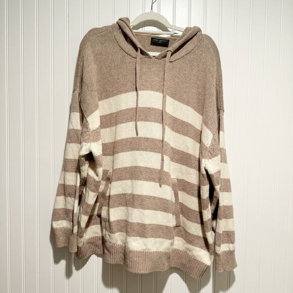 Lane Bryant Striped Hoodie Sweater Cotton Wool Taupe Cream Plus Size 26/28 - Picture 2 of 6
